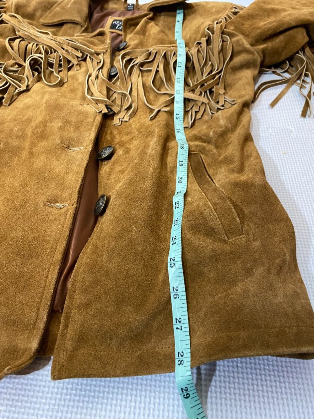 VINTAGE REAL LEATHER Brown Suede Fringe Jacket Western Festival Boho Hippie Sz L - Picture 12 of 13